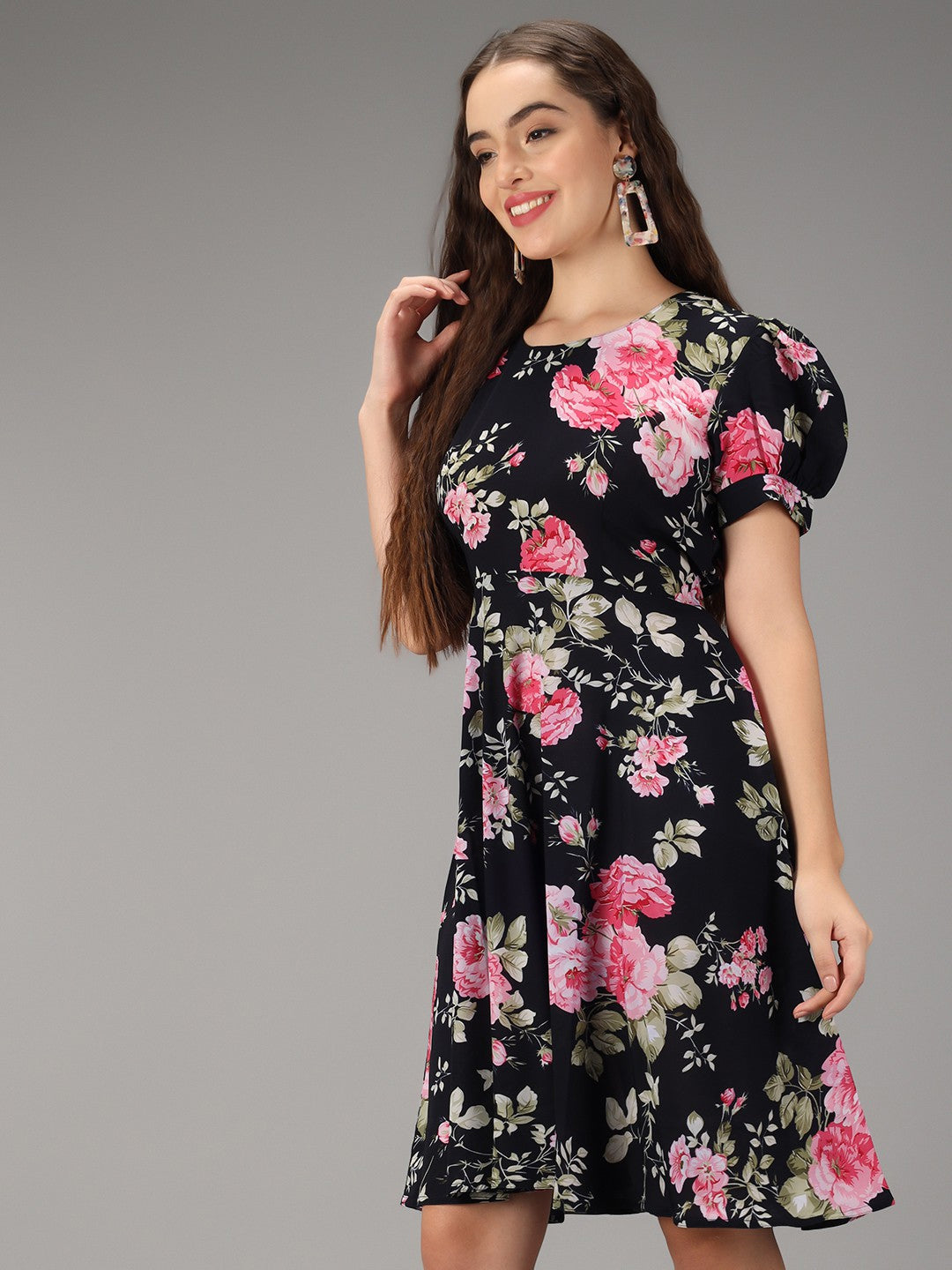Printed Black Stylish Short Dress