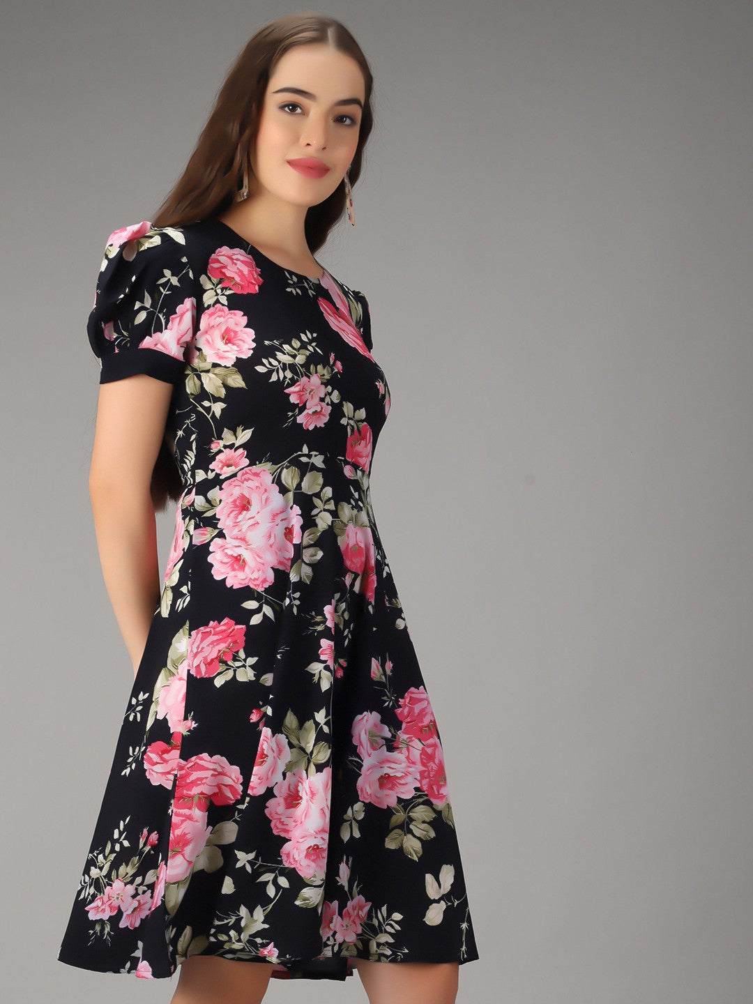 Printed Black Stylish Short Dress