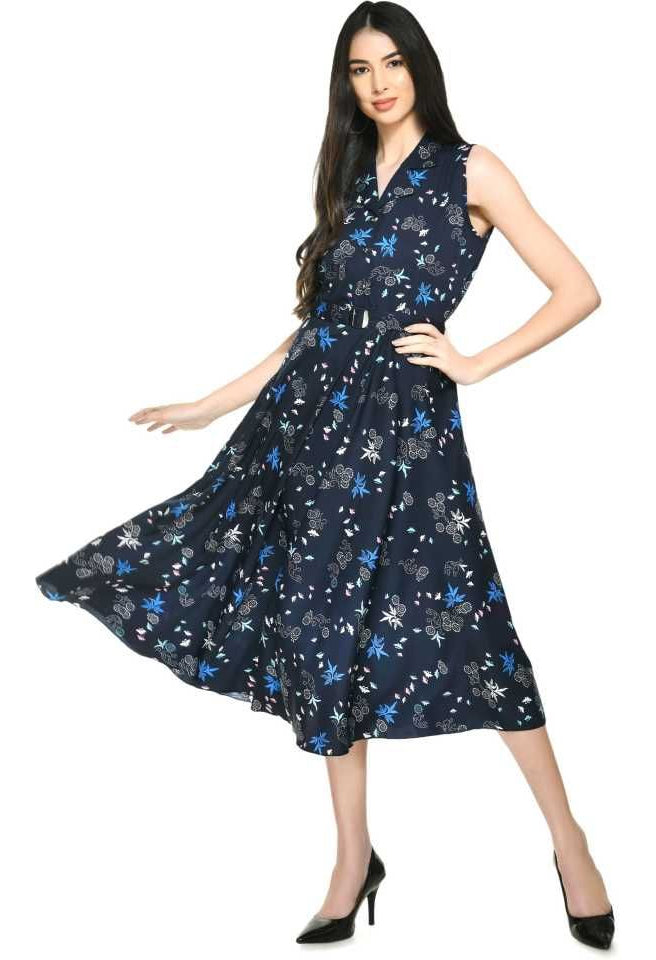 Rudraaksha women stylish safari collared printed dress
