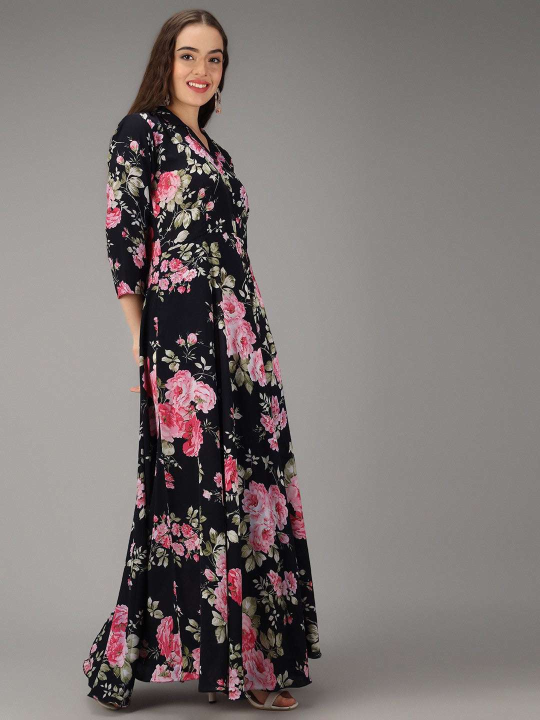 Geometric Print Collared Tiered Maxi Dress RUDRAAKSHA