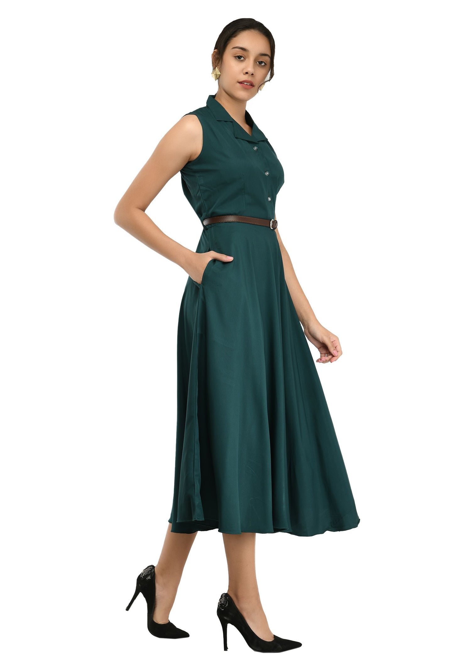 Rudraakshaksha women's crepe solid Stylish with belt dress