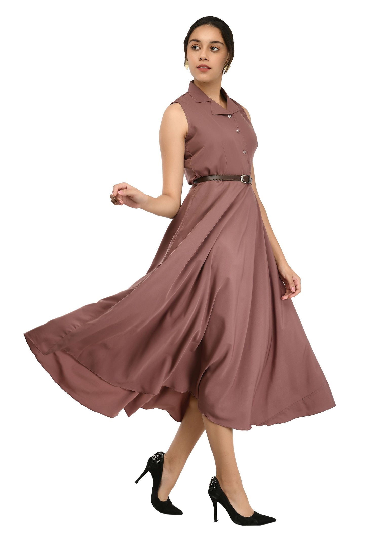 Rudraakshaksha women's crepe solid Stylish with belt dress