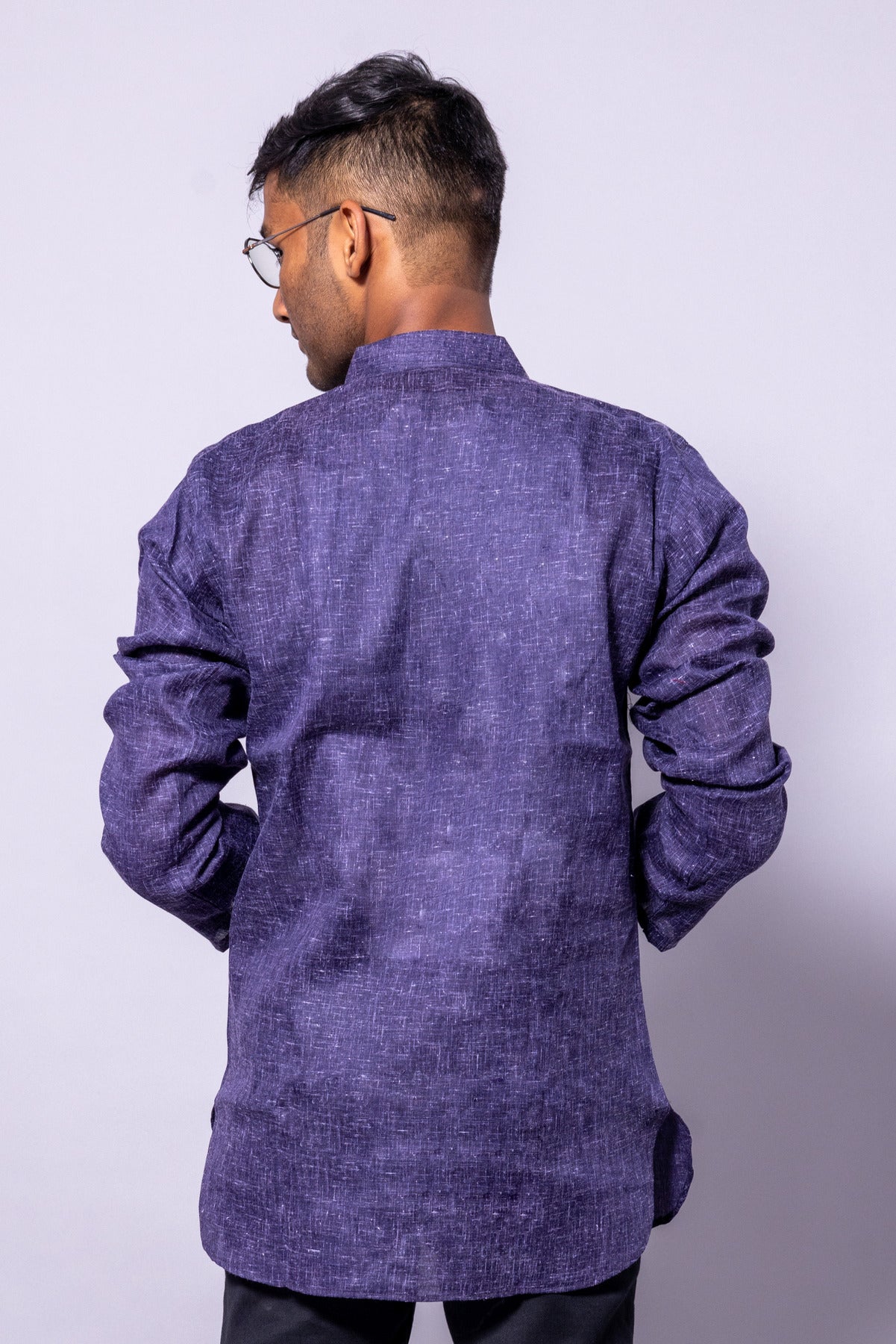 Cotton Blend Solid Casual Short Kurta for Men Long Sleeve Mandarin Collar Stylish Shirt Kurta for Men