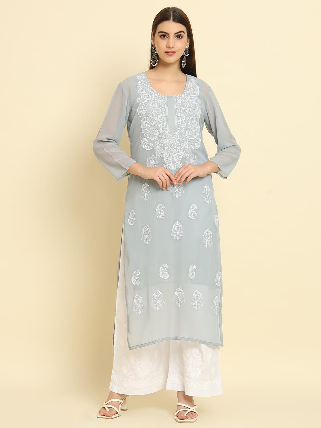 Rudraaksha Lucknowi Chikankari Ethnic Wear Georgette Kurti Embroidery Work with Inner