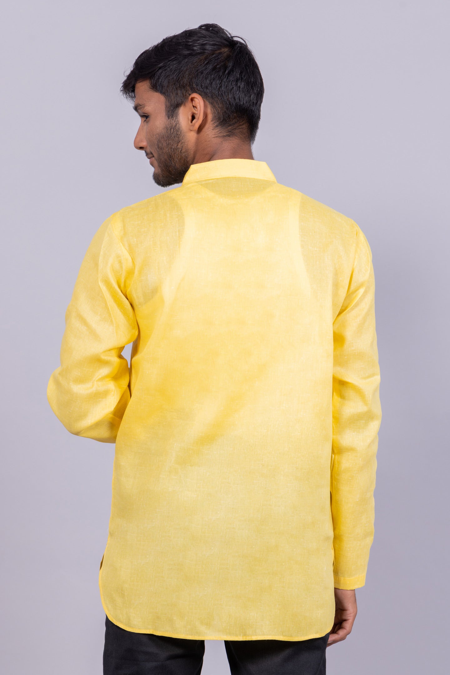 Cotton Blend Solid Casual Short Kurta for Men Long Sleeve Mandarin Collar Stylish Shirt Kurta for Men