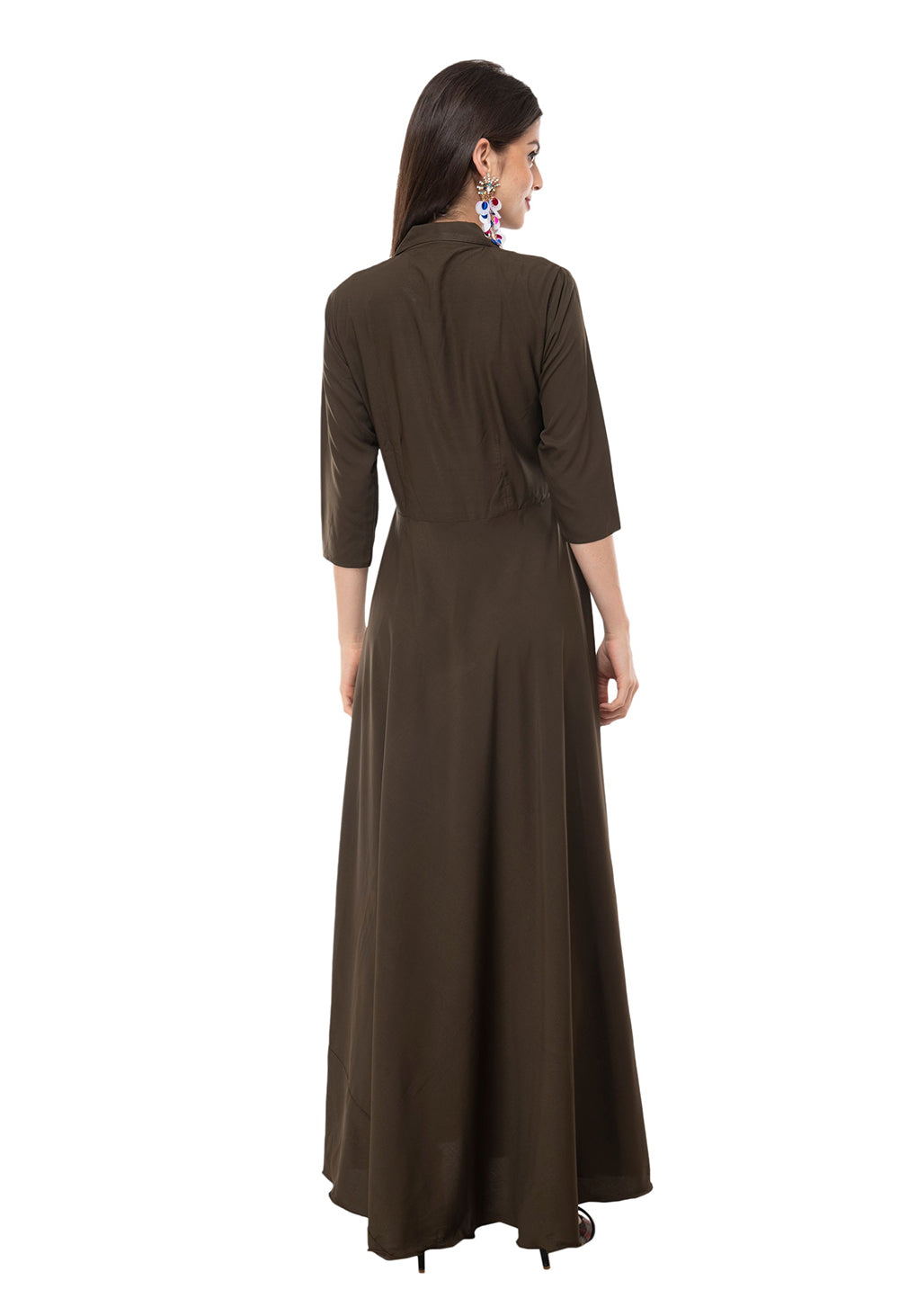 Rudraaksha women's solid crepe fit and flary maxi dress