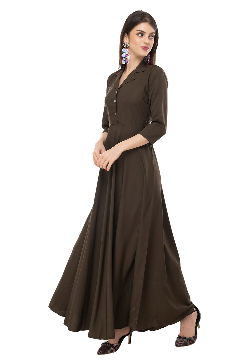 Rudraaksha women's solid crepe fit and flary maxi dress