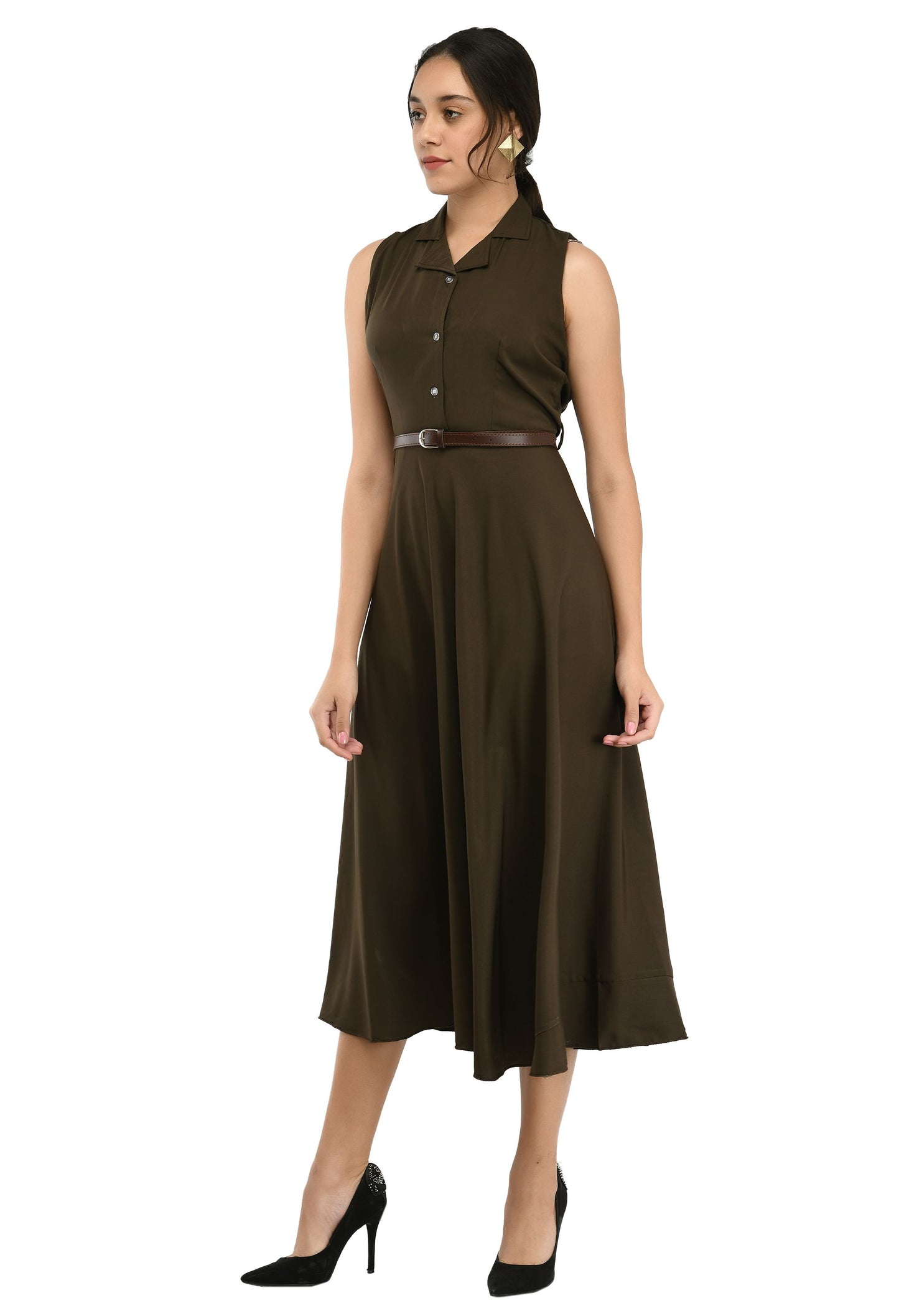 Rudraakshaksha women's crepe solid Stylish with belt dress