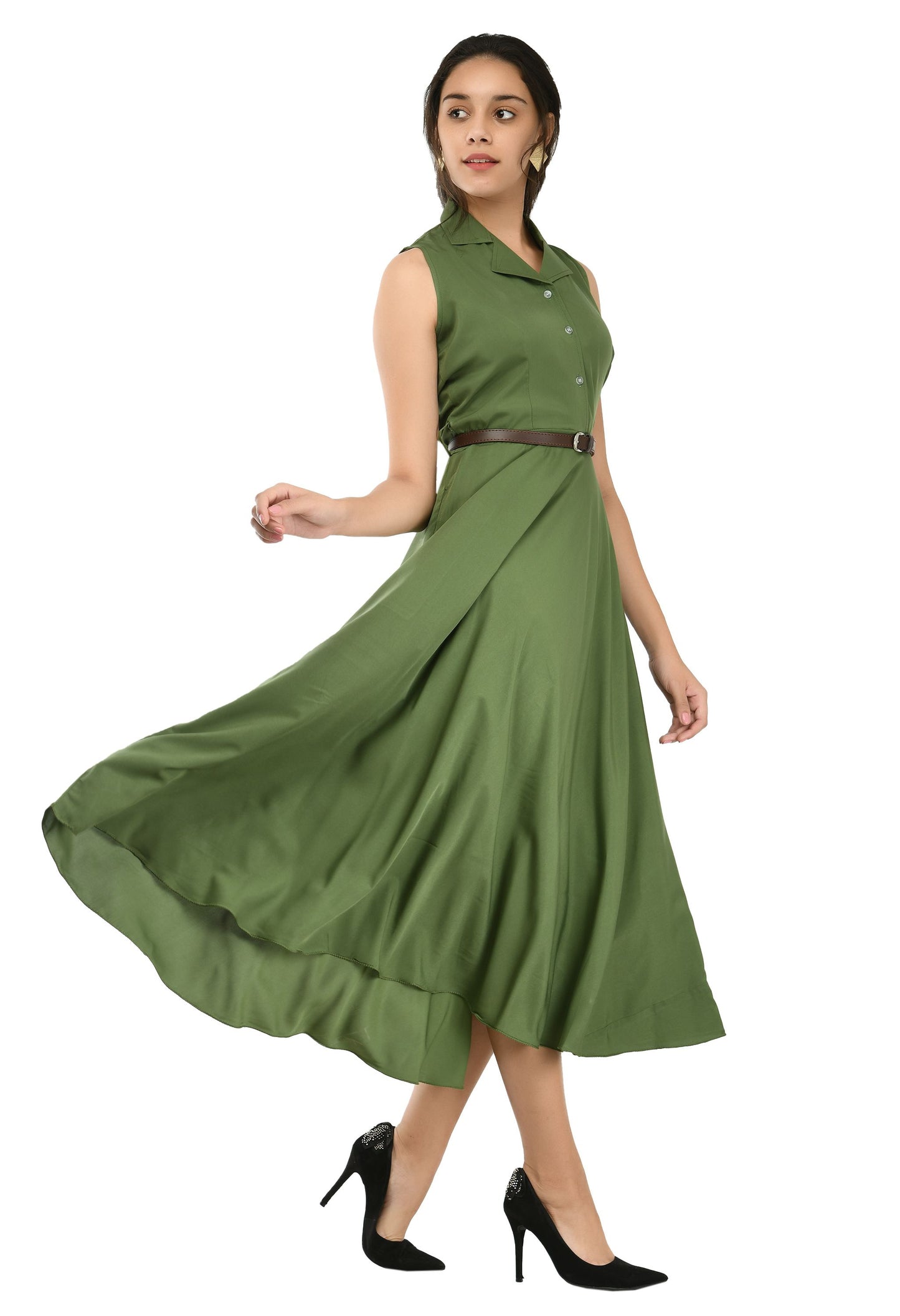 Rudraakshaksha women's crepe solid Stylish with belt dress