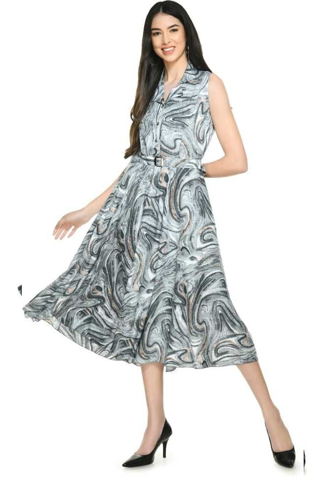 Rudraaksha women stylish safari collared printed dress