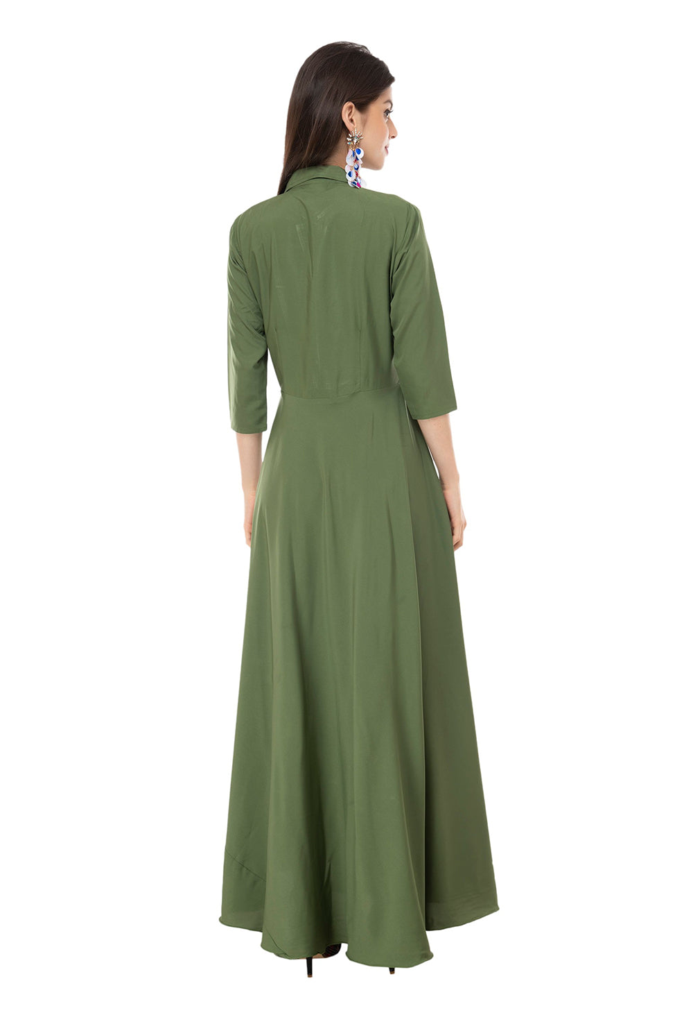 Rudraaksha women's solid crepe fit and flary maxi dress