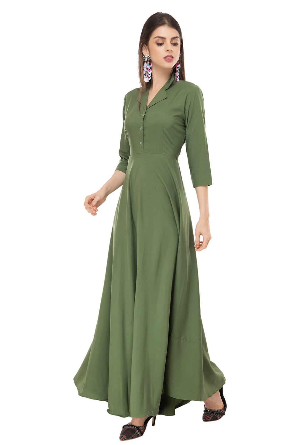 Rudraaksha women's solid crepe fit and flary maxi dress