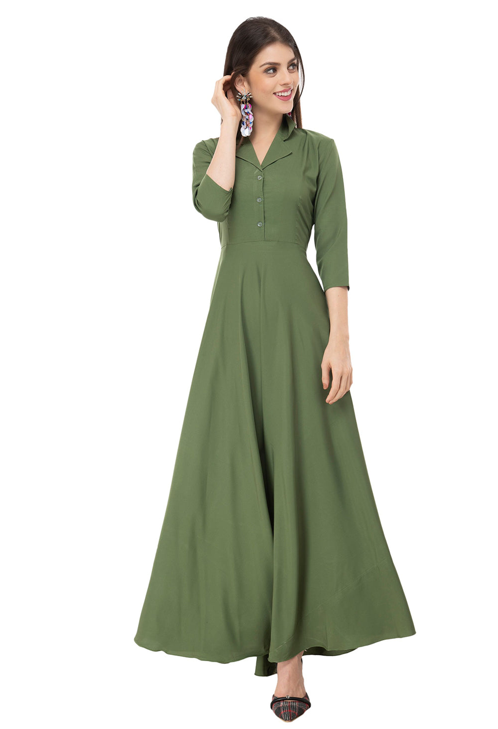 Rudraaksha women's solid crepe fit and flary maxi dress