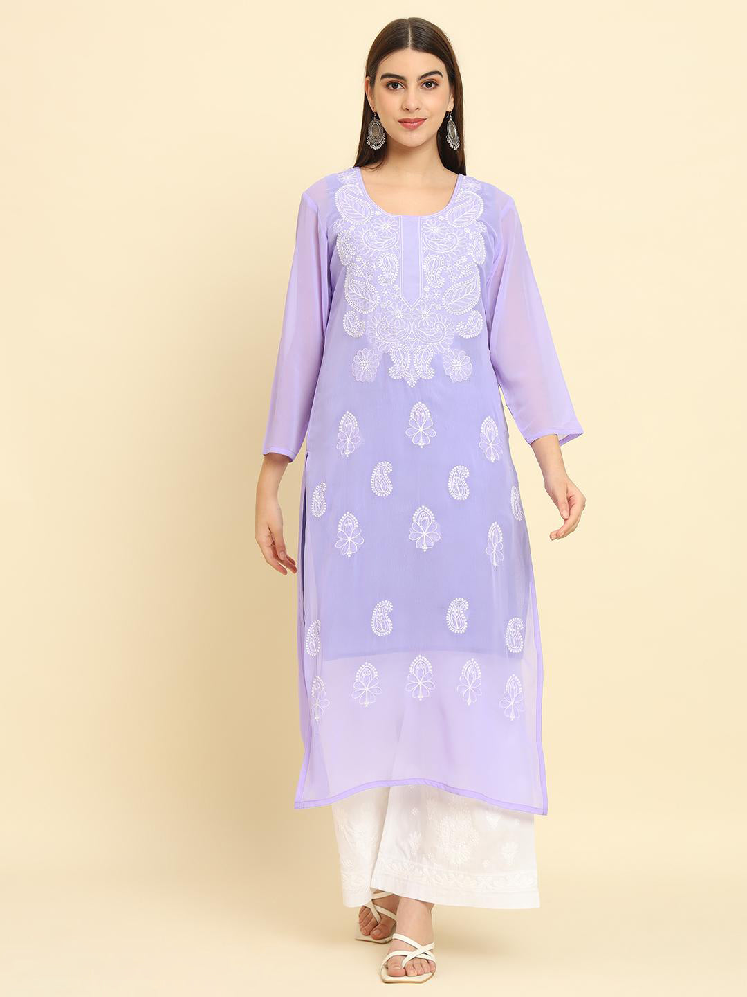 Rudraaksha Lucknowi Chikankari Ethnic Wear Georgette Kurti Embroidery Work with Inner