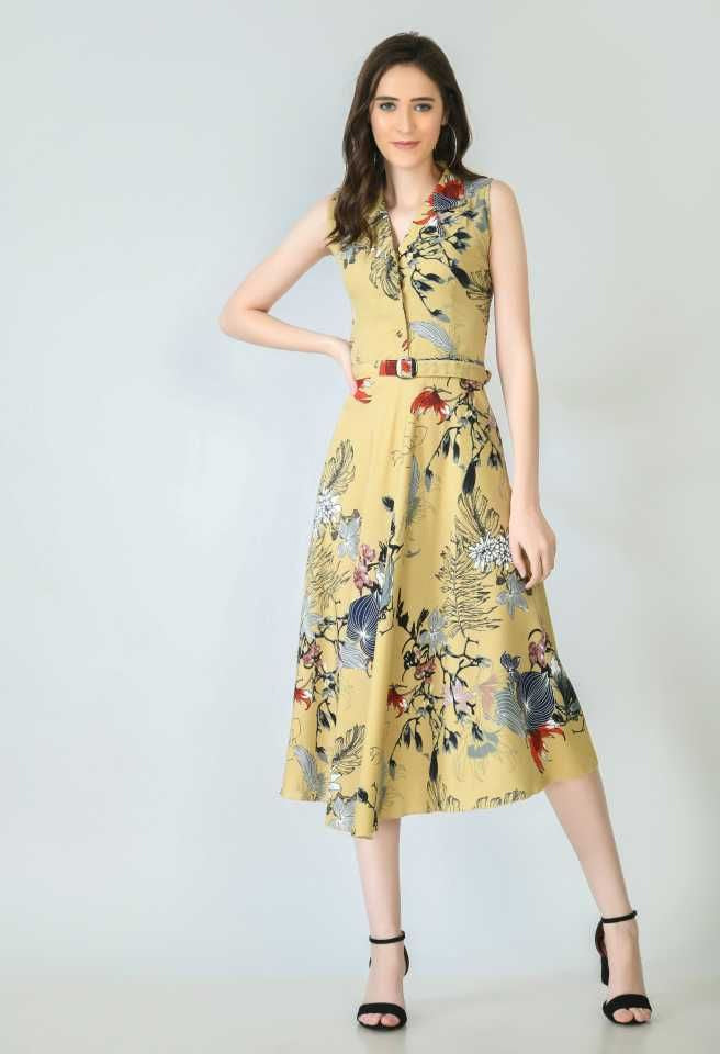 Rudraaksha women stylish safari collared printed dress