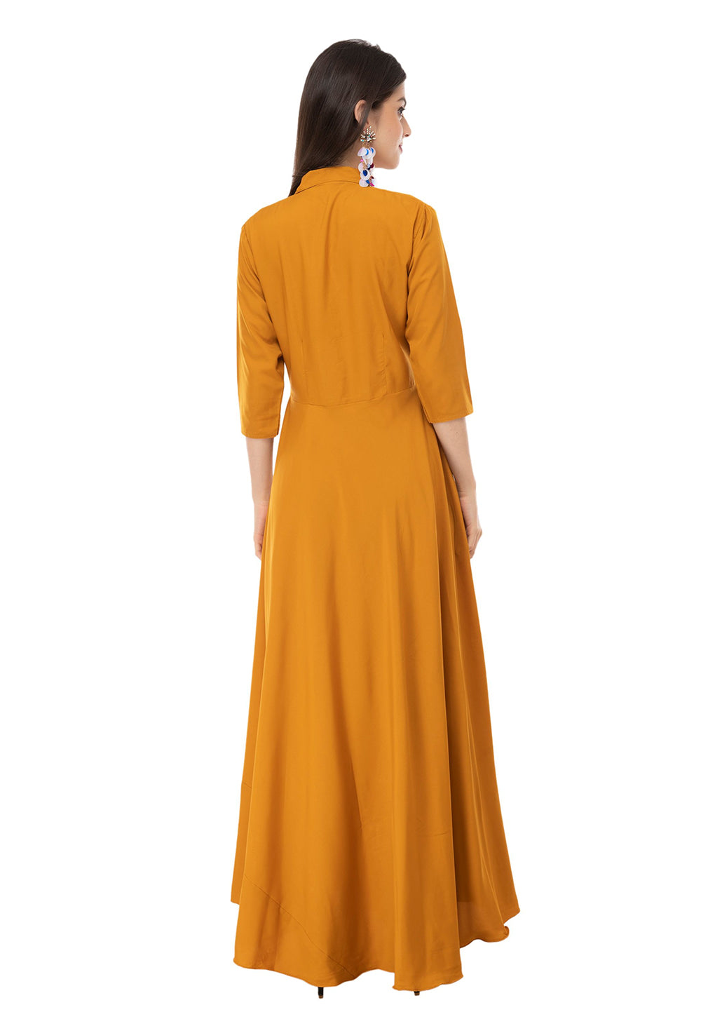 Rudraaksha women's solid crepe fit and flary maxi dress