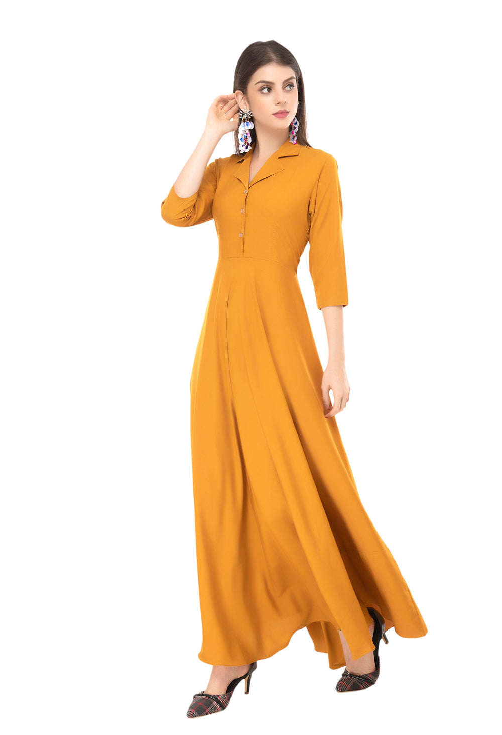 Rudraaksha women's solid crepe fit and flary maxi dress