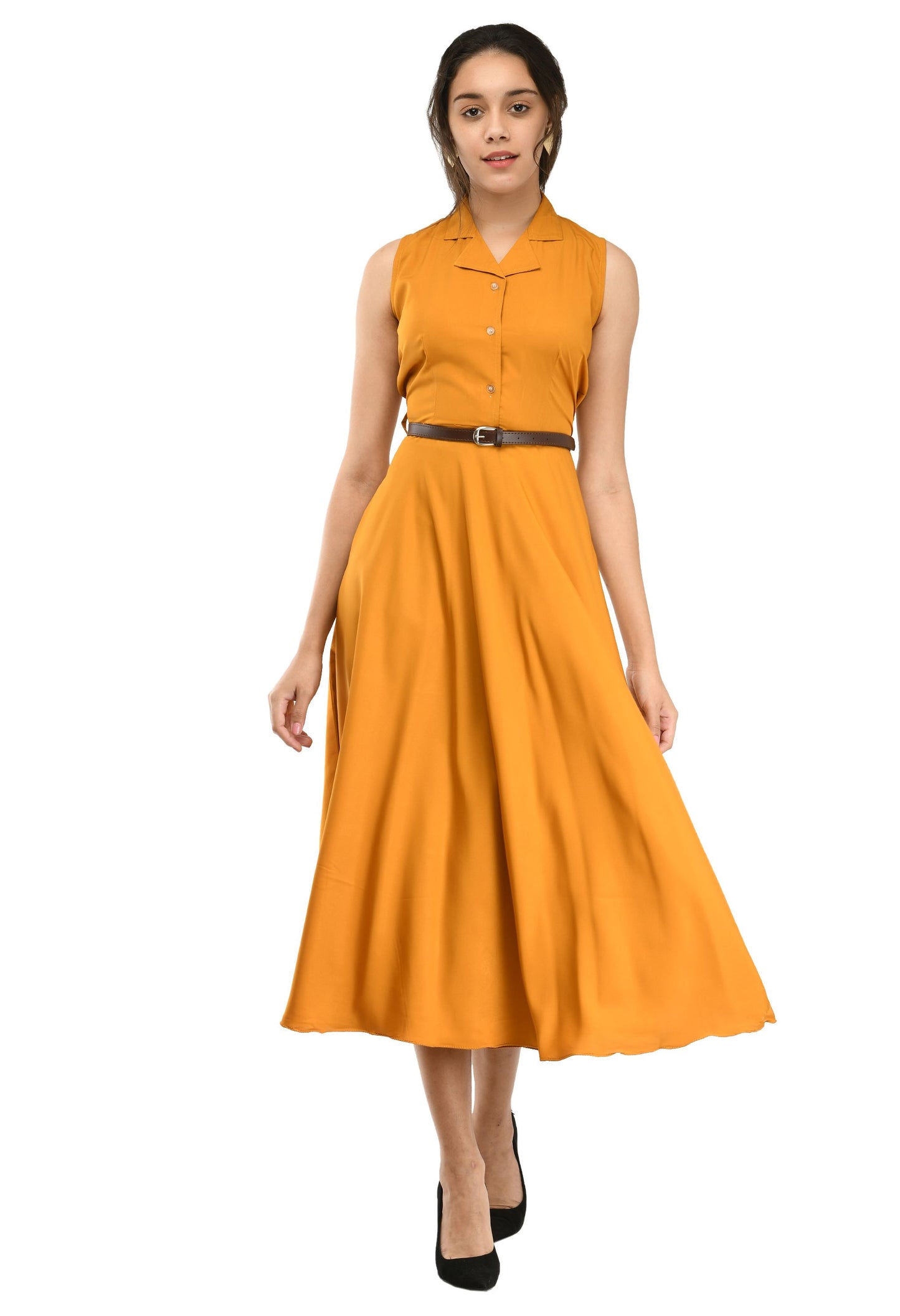 Rudraakshaksha women's crepe solid Stylish with belt dress