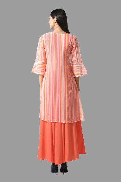 women trendy crepe maxi dress with shrug