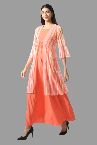 women trendy crepe maxi dress with shrug