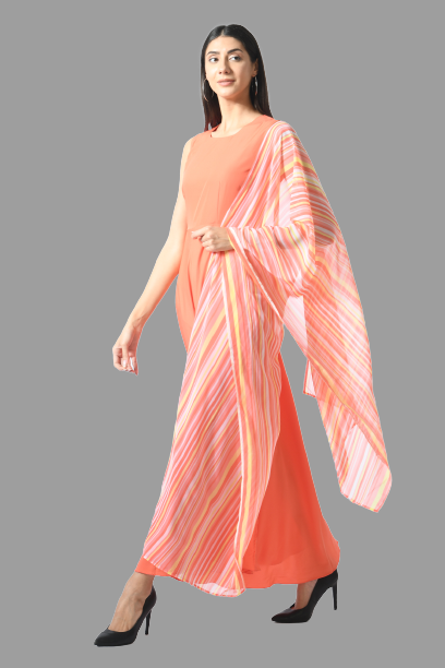 Rudraaksha women stylish and trendy crepe maxi dress with duptta