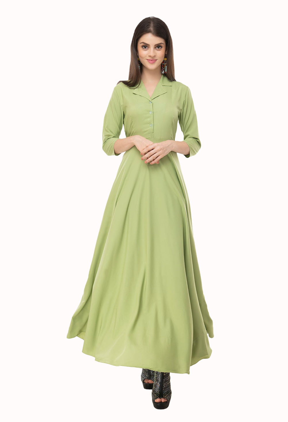 Rudraaksha women's solid crepe fit and flary maxi dress