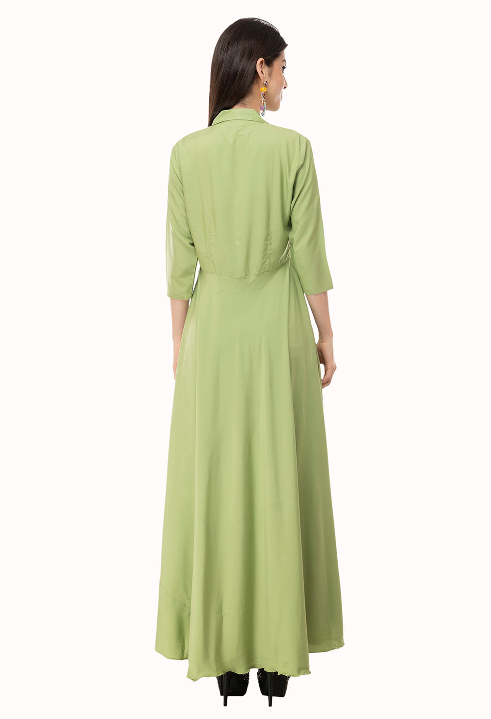 Rudraaksha women's solid crepe fit and flary maxi dress