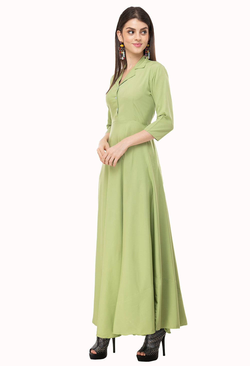 Rudraaksha women's solid crepe fit and flary maxi dress