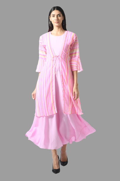 women trendy crepe maxi dress with shrug