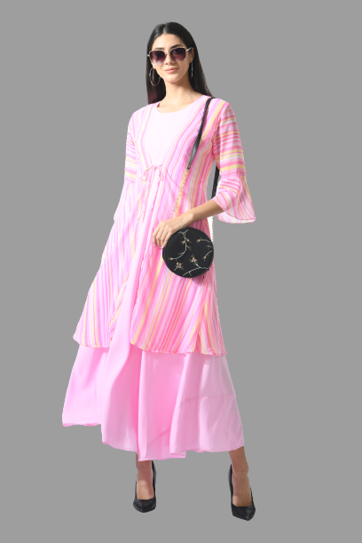 women trendy crepe maxi dress with shrug