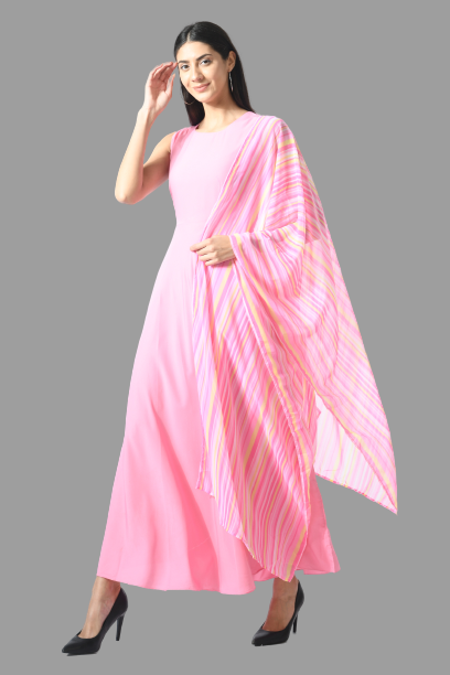 Rudraaksha women stylish and trendy crepe maxi dress with duptta