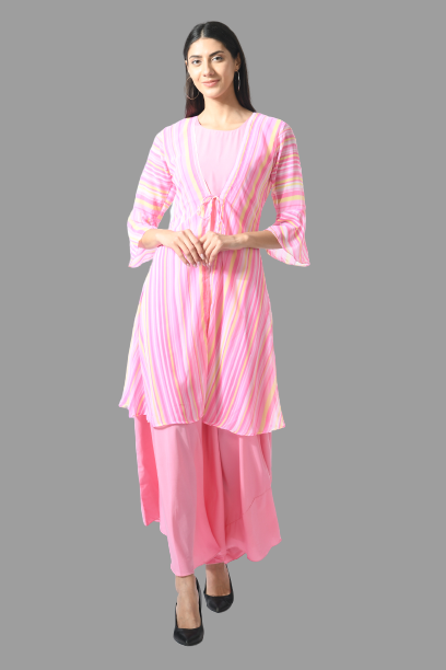 women trendy crepe maxi dress with shrug
