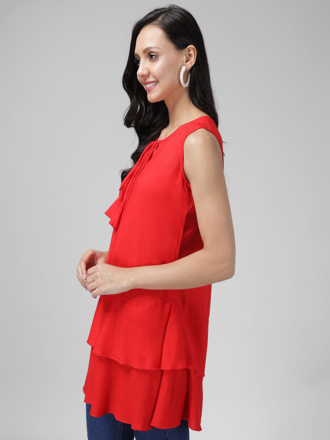 Chic Red Sleeveless Tunic Top