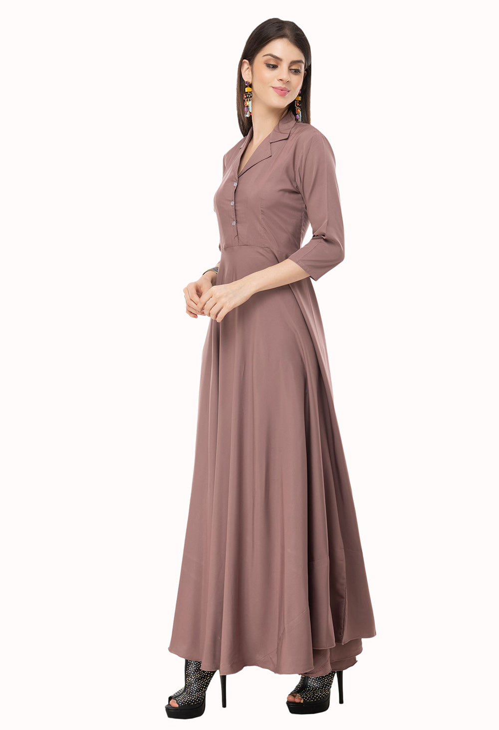 Rudraaksha women's solid crepe fit and flary maxi dress