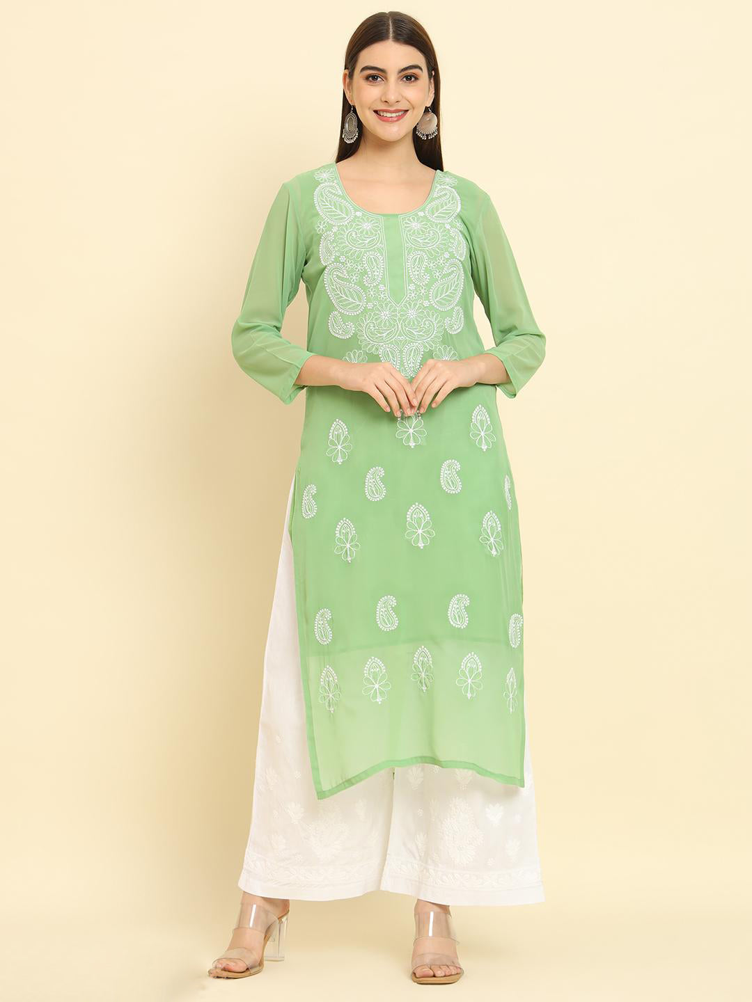 Rudraaksha Lucknowi Chikankari Ethnic Wear Georgette Kurti Embroidery Work with Inner