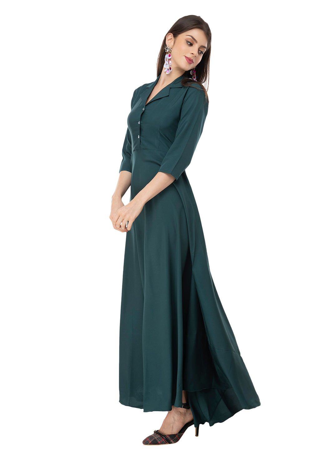 Rudraaksha women's solid crepe fit and flary maxi dress