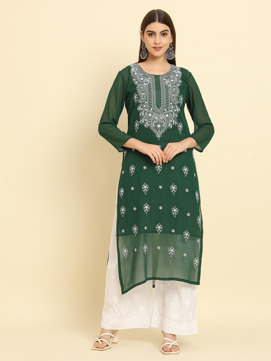 Rudraaksha Lucknowi Chikankari Ethnic Wear Georgette Kurti Embroidery Work with Inner