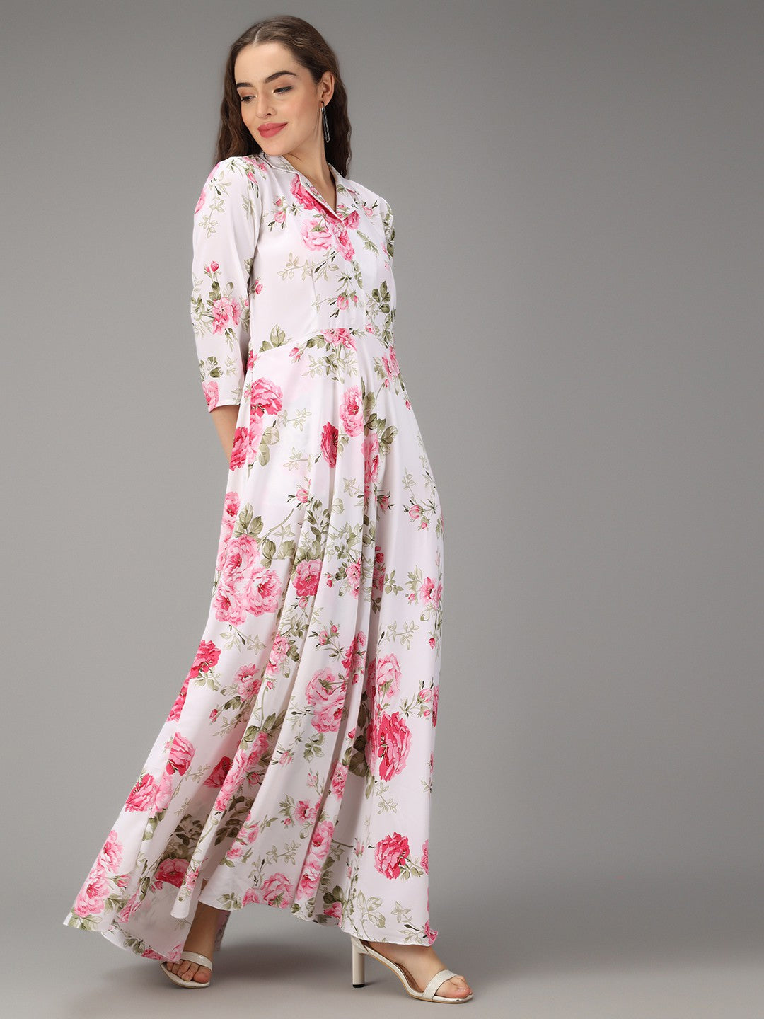 Geometric Print Collared Tiered Maxi Dress RUDRAAKSHA