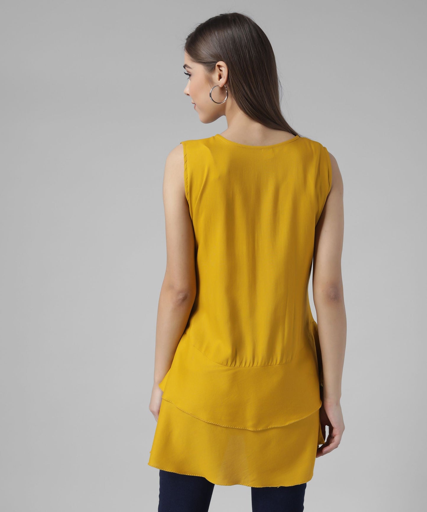 Black Sleeveless Tiered Tunic Top RUDRAAKSHA