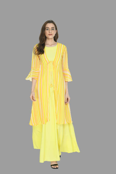 women trendy crepe maxi dress with shrug