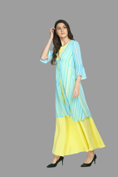 women trendy crepe maxi dress with shrug