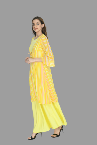 women trendy crepe maxi dress with shrug