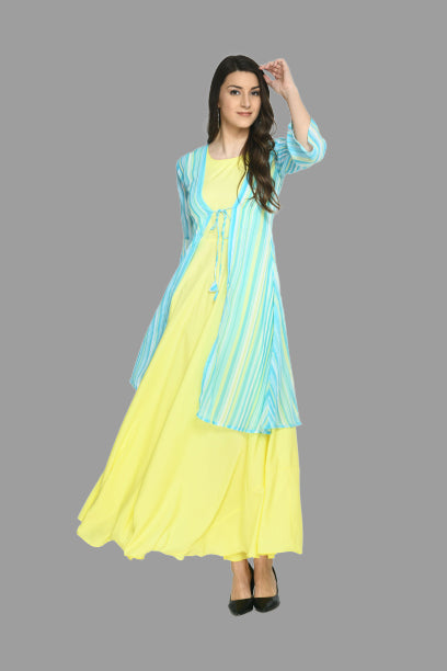 women trendy crepe maxi dress with shrug