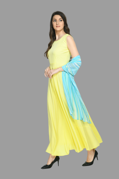 Rudraaksha women stylish and trendy crepe maxi dress with duptta