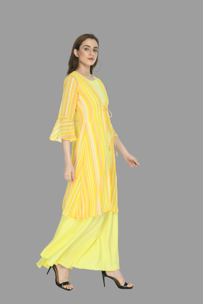 women trendy crepe maxi dress with shrug RUDRAAKSHA