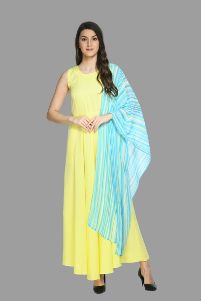 Rudraaksha women stylish and trendy crepe maxi dress with duptta
