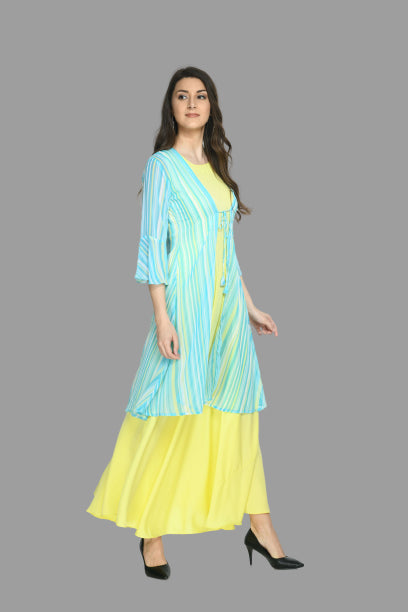 women trendy crepe maxi dress with shrug