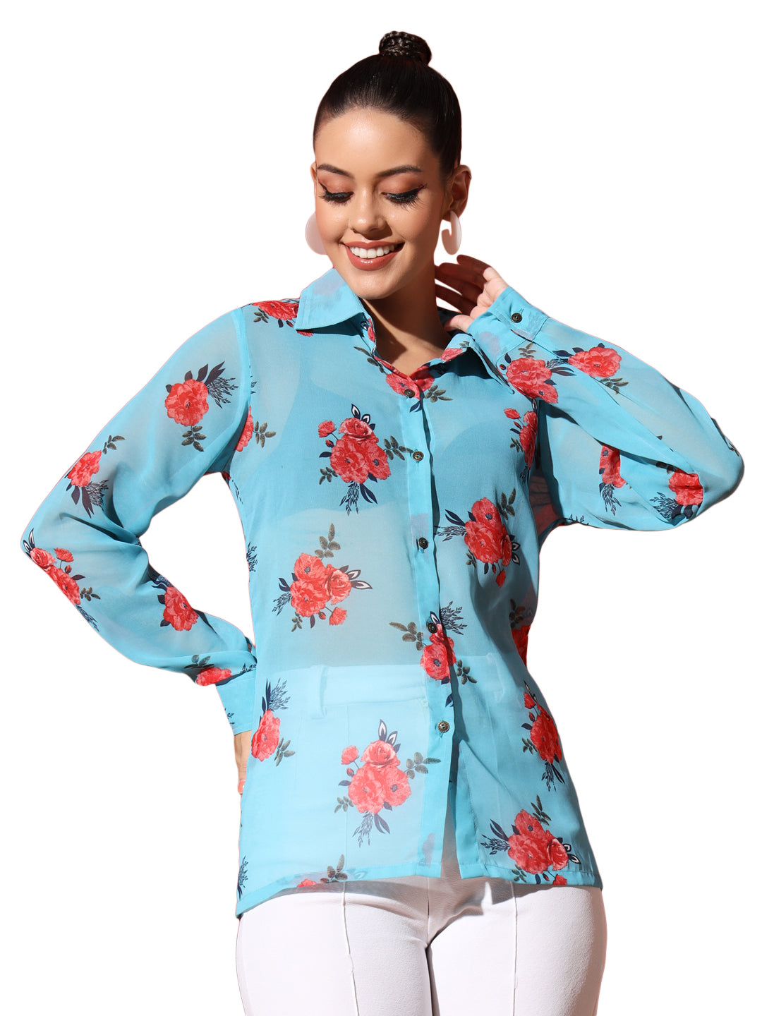 Floral Printed Georgetted Shirt