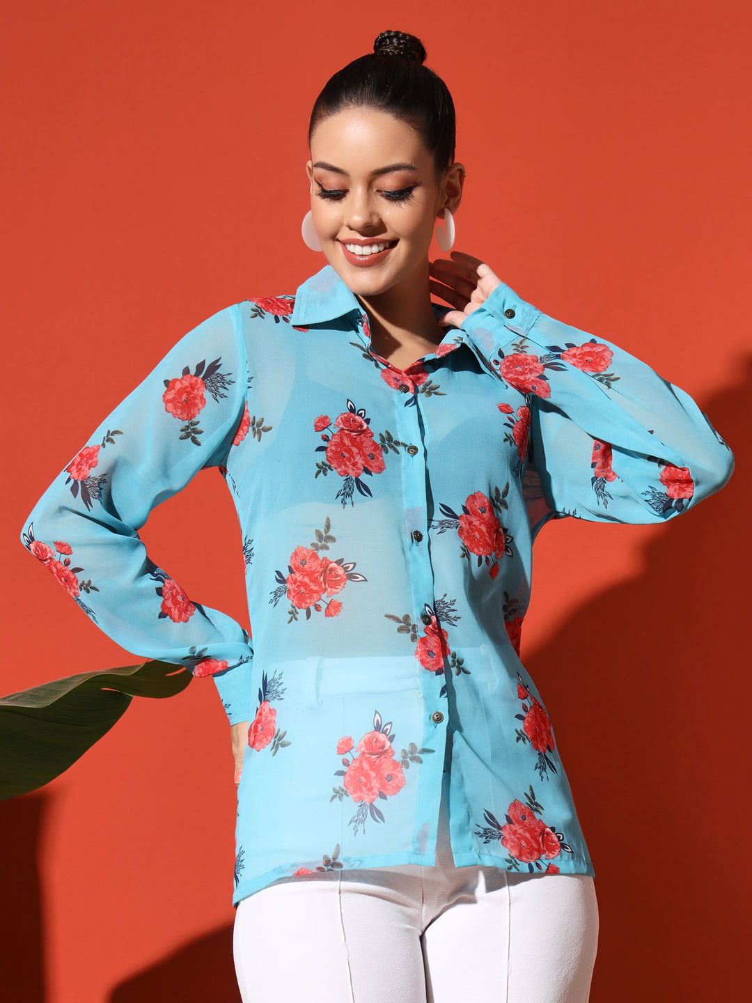 Floral Printed Georgetted Shirt