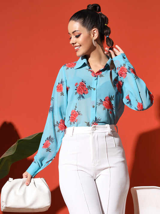 Floral Printed Georgetted Shirt